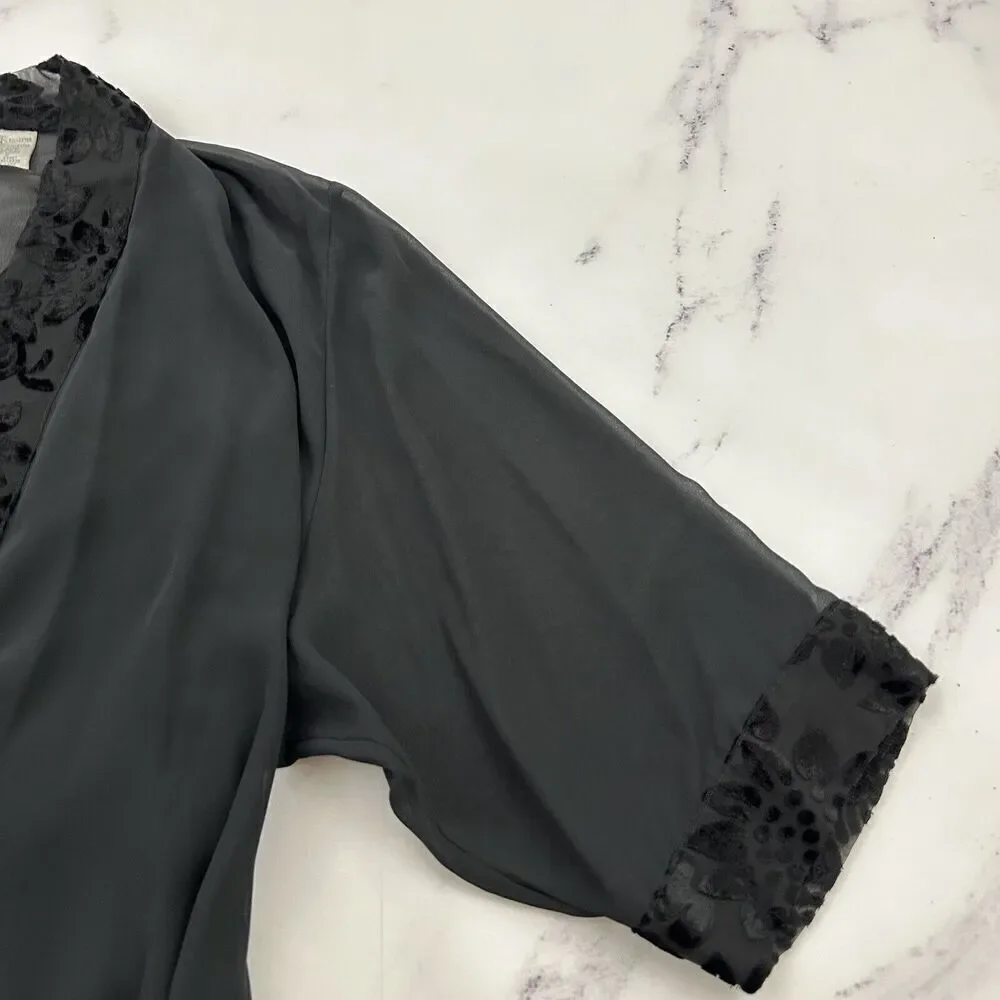 Cacique Womens Vintage Negligee Slip Robe Set Plus Size S Black Sheer Floral - Picture 4 of 16